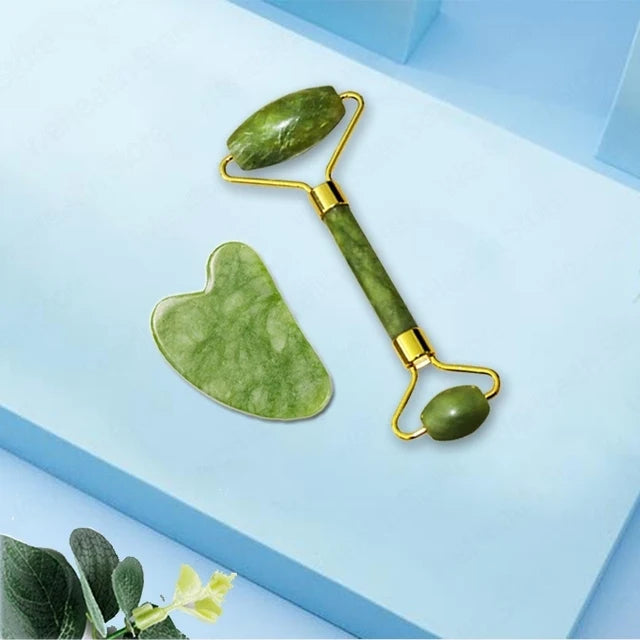 Set Gua Sha Facial — Rodillo de Jade + Herramienta Raspadora