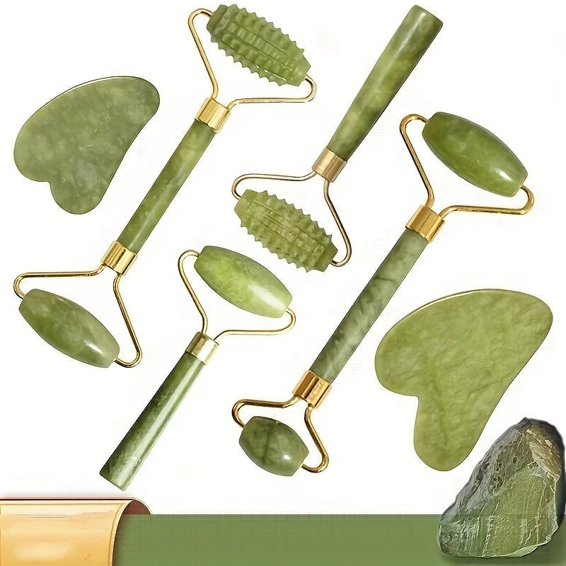 Set Gua Sha Facial — Rodillo de Jade + Herramienta Raspadora